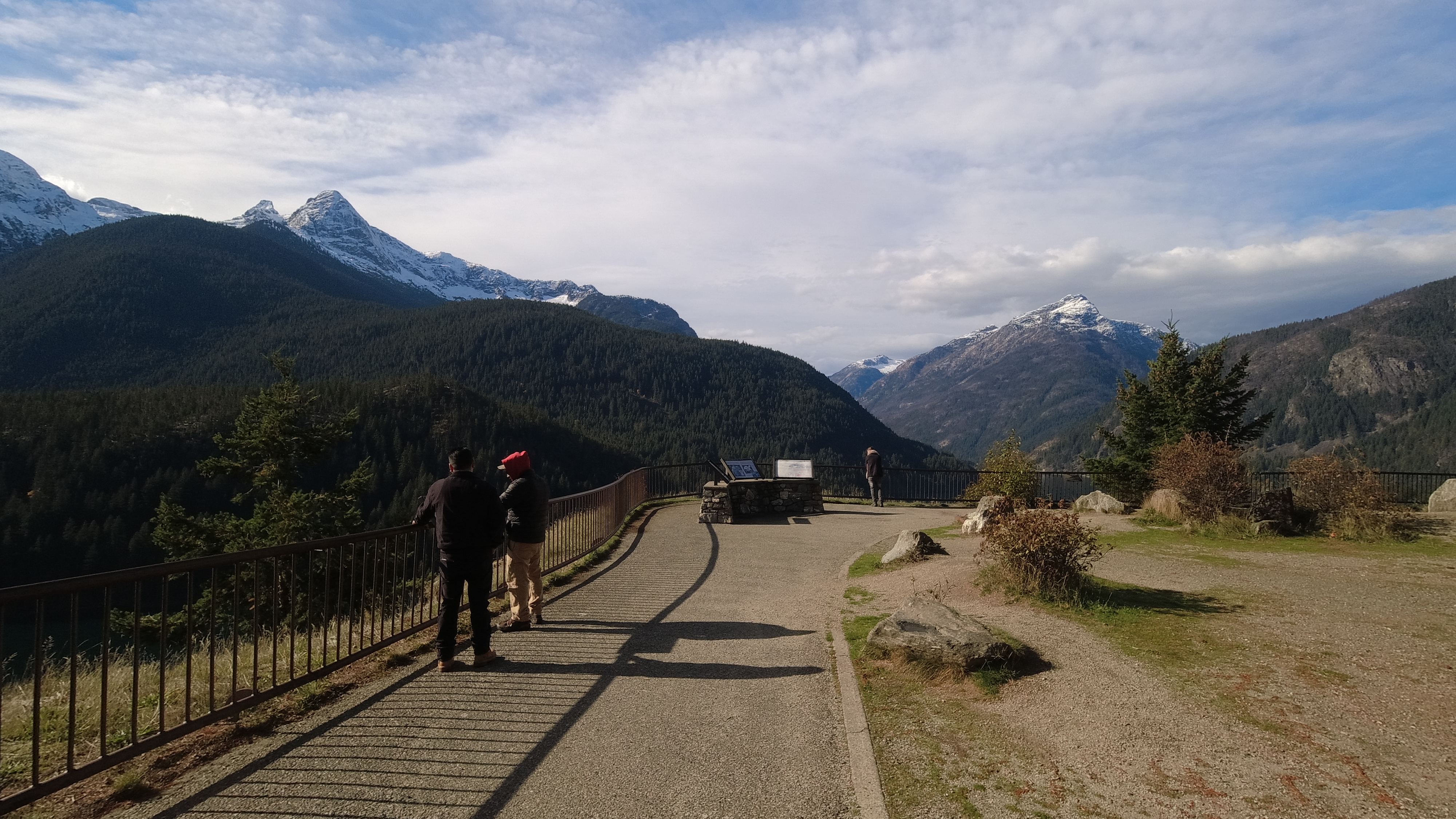 Mountain overlook with snowy peaks